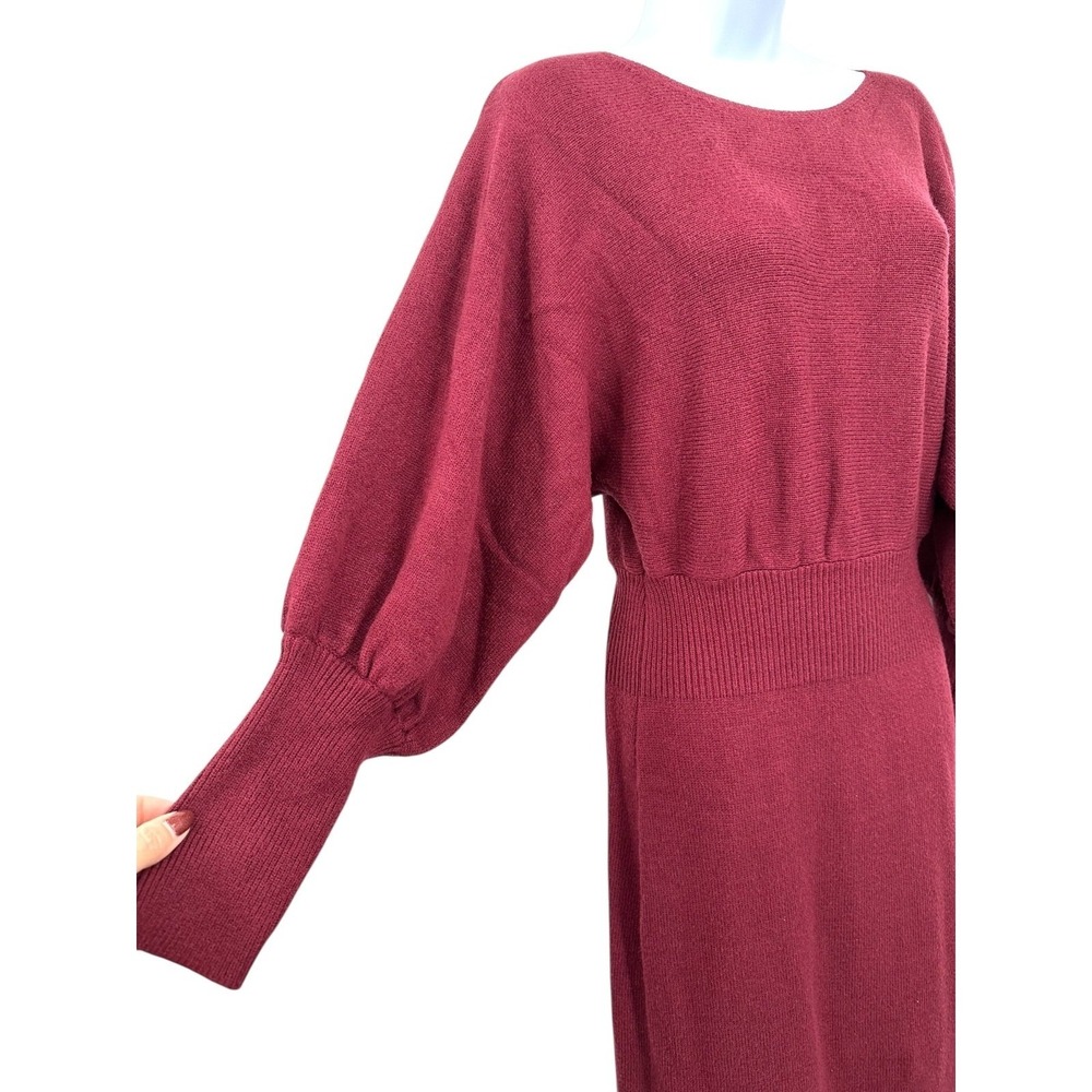 SHEIN Knit Sweater Dress Boatneck Dolman Sleeve Cranberry Red Midi Women's Large - Picture 3 of 10